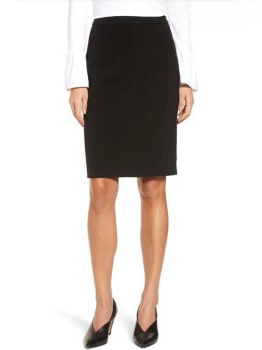 NINA MCLEMORE Pencil Black Double Vent Kick Pleat Career Skirt Sz 2